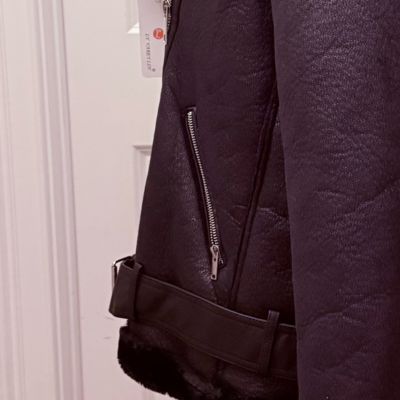 Women's Faux Shearing Moto Jacket Thick Lined Parka Winter Coat Leather Large - Picture 7 of 12